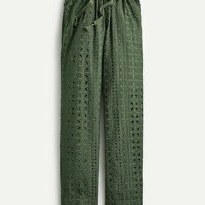 J.crew relaxed elastic waist drawstring pants in olive green eyelet